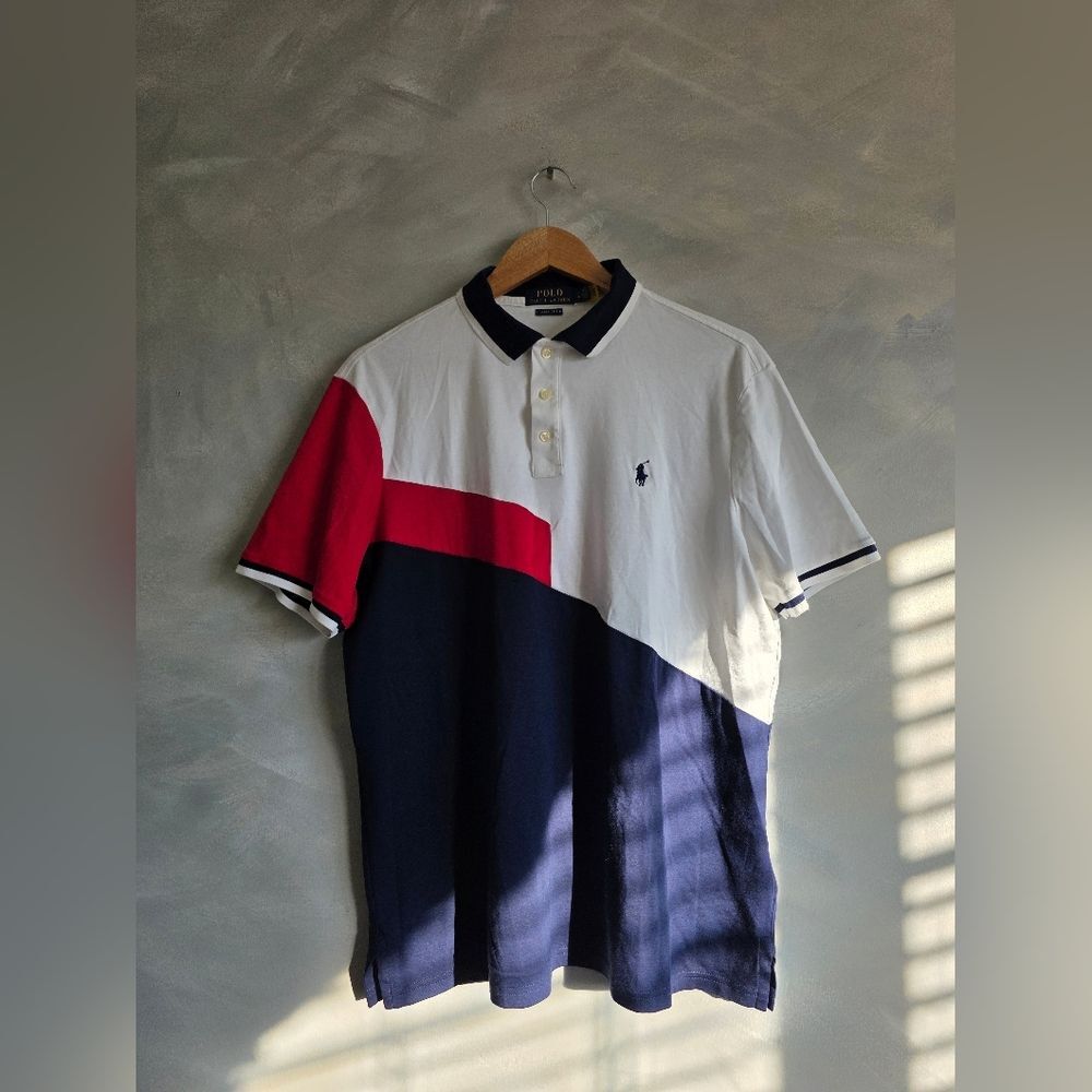 Polo Ralph Lauren USA Polo Shirt Mens L Red White Blue Cotton Classic Fit